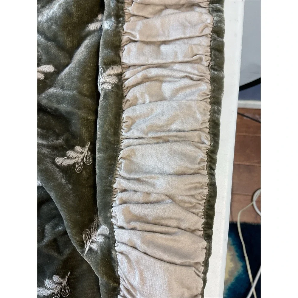 Bella Notte Green silk velvet Queen quilted coverlet,  yardage , new 18